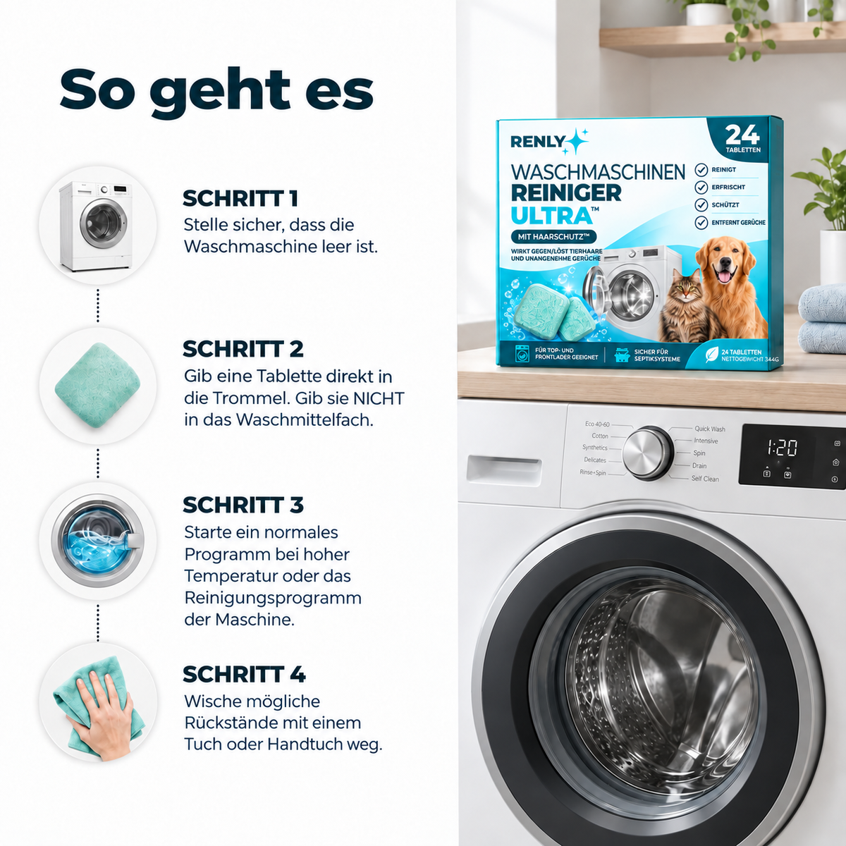 So verwendest du Renly Pro in der Waschmaschine